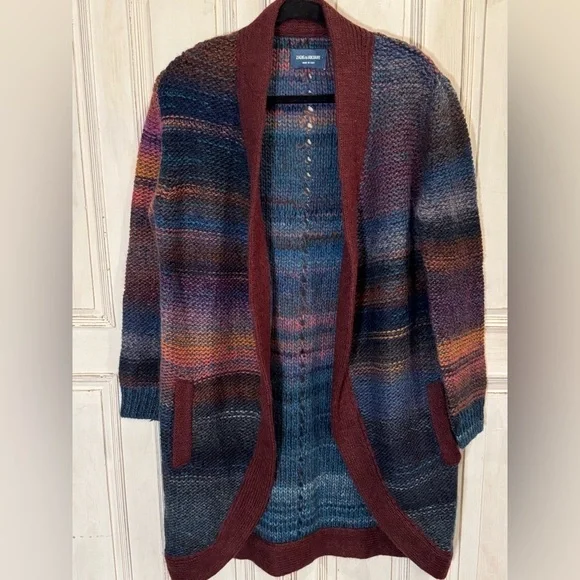 ZADIG & VOLTAIRE Yuno PA Cardigan Sweater Multicolor Wool Mohair Drape- medium